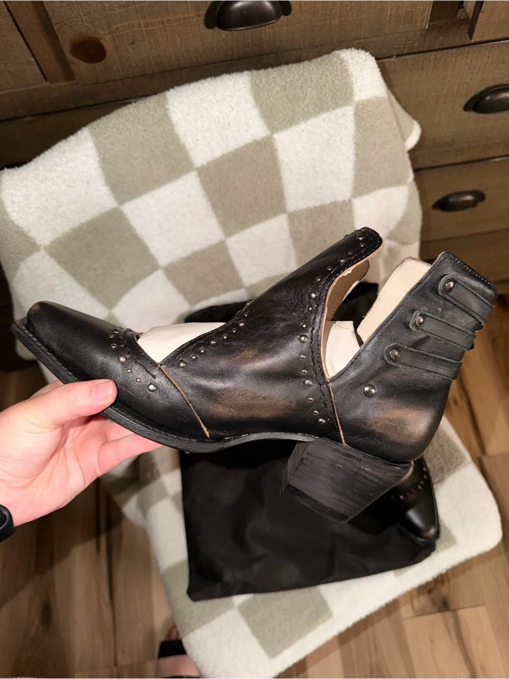 freebird Black Leather Cutout Ankle Booties